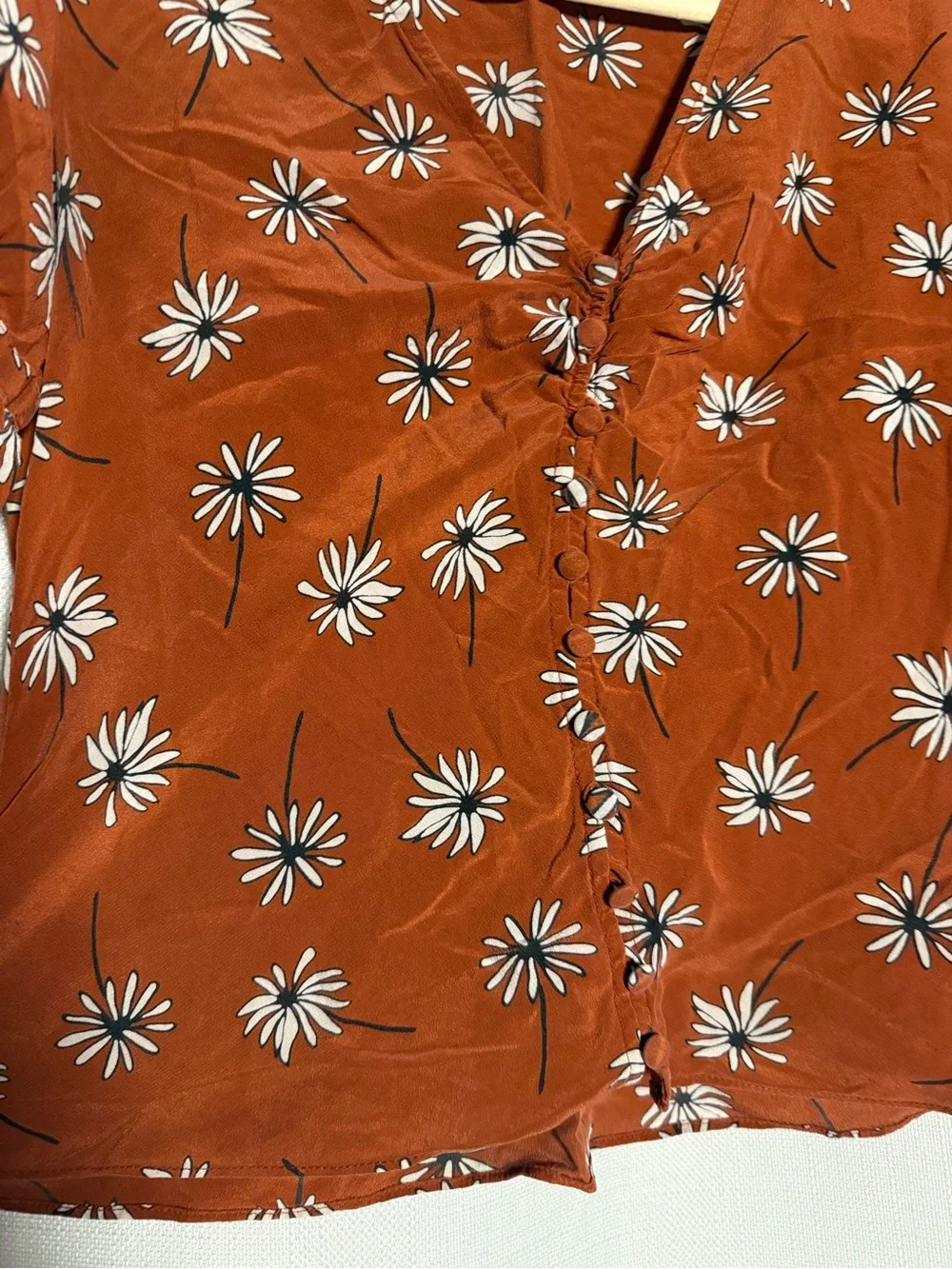 Madewell Daylight Fresh Daisies Silk Burnt Orange and White Top Size 2